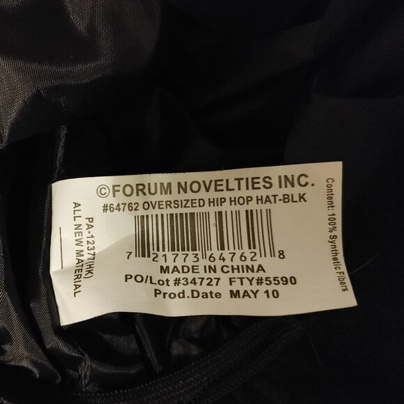 FUN Oversized Black Hip Hop Hat Forum Novelties BNWT 2010 Costume Gag Gift - Picture 3 of 5